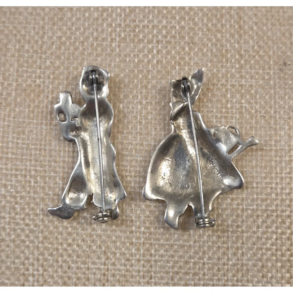 2 1940s‎ Sterling Silver Dutch Boy & Girl Brooches - Flower & Watering Can
